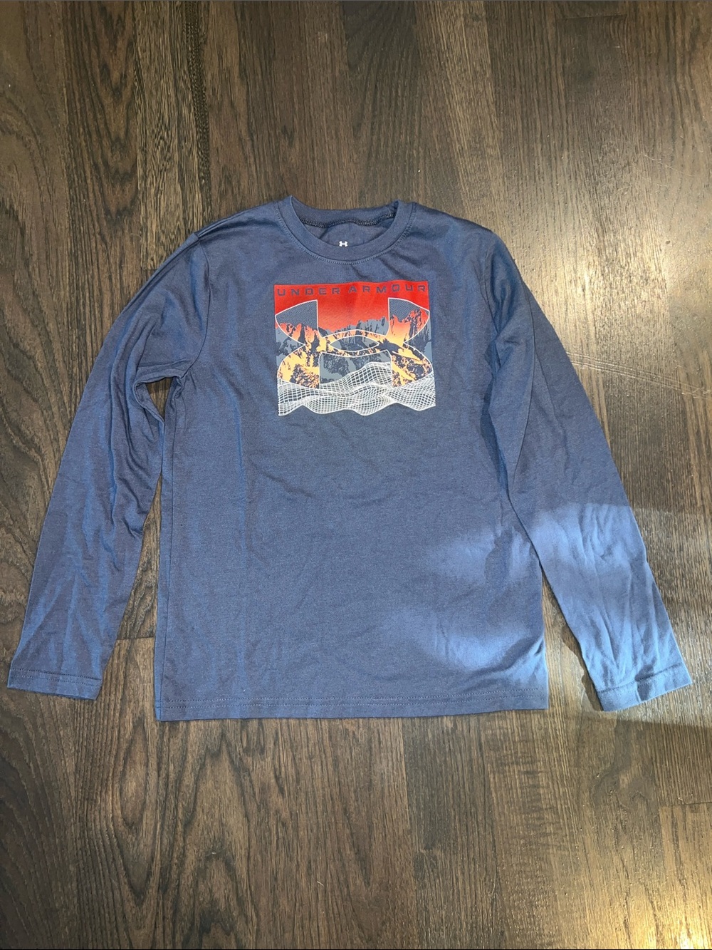Under Armour Boys Long-Sleeve Graphic Tee - Blue with Orange Accent Size: YM